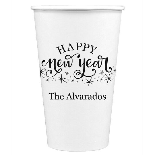 Hand Lettered Sparkle Happy New Year Paper Coffee Cups
